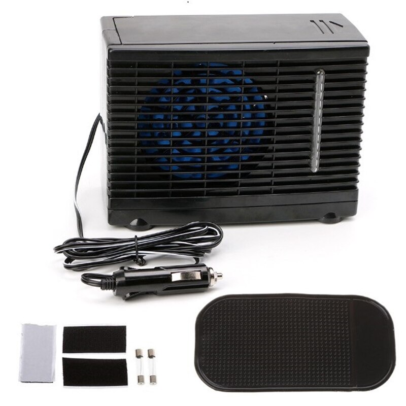 Aire acondicionado portátil de 12V para coche, Mini ventilador de refrigeración, aire acondicionado evaporativo de hielo y agua, color negro