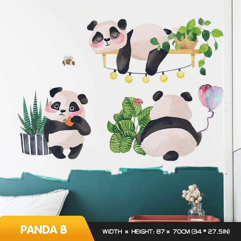 Tecknade väggklistermärken söt dinosaurie barnrum vardagsrum väggdekor klistermärken självhäftande barnrum dekoration: Panda b
