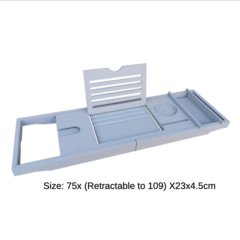 Bath Bar Storage Rack Multi-function Telescopic Toilet Flat-panel Phone Stand Bathroom Shower Stand Bamboo BathTub Sink Tray: Gray Single-box