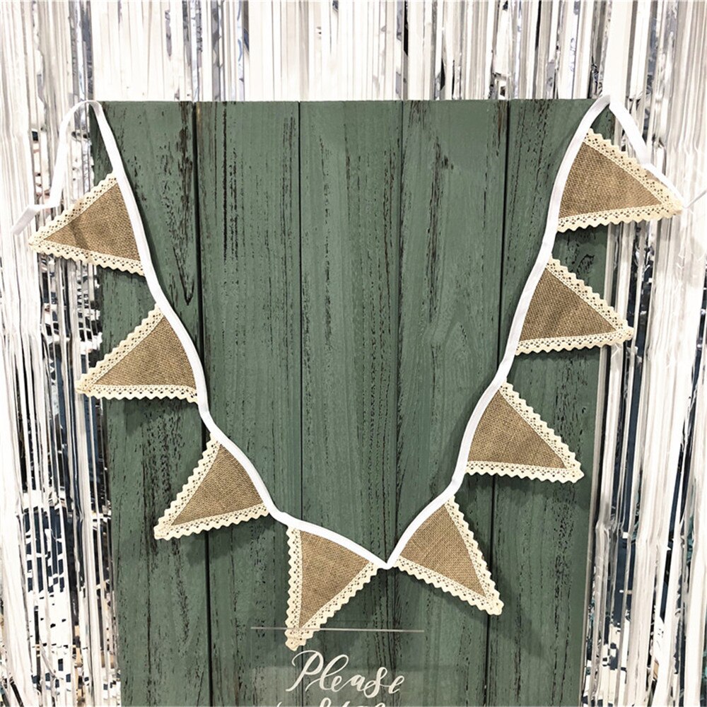 Mr Mrs Wedding Photo Props Banners Jute Bunting Marry Rustic Garland Flag Party Wedding Decoration Burlap bunting: 8pcs lace edge