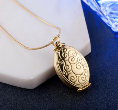 Liefhebbers/Dochter/Zoon Foto Hanger Ketting Goud Kleur Bloemen Patronen Gesneden Ovale Medaillon Foto Plata Ketting Sieraden: Licht Geel Goud Kleur