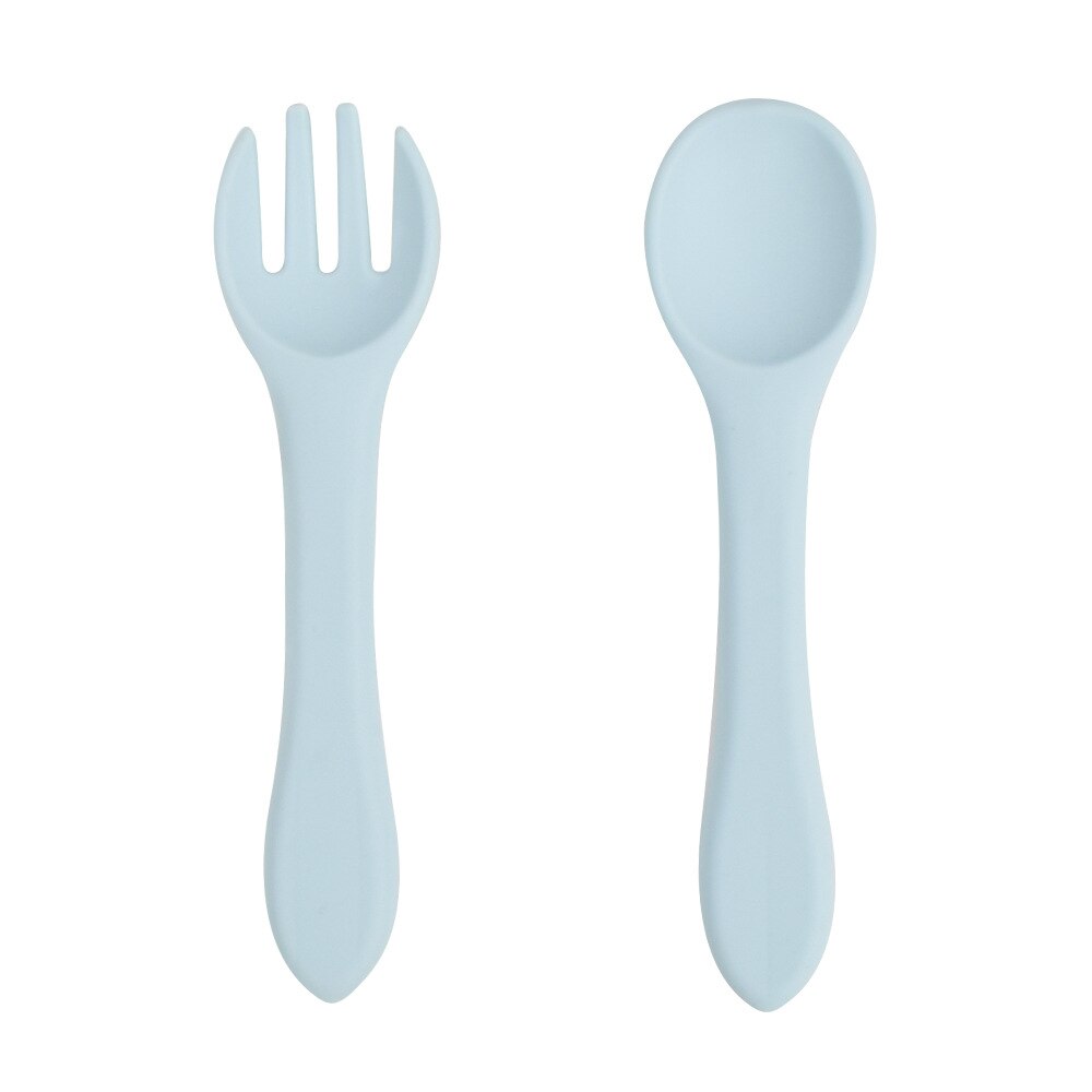 Cuchara de silicona para bebé, tenedor de silicona de grado alimenticio, vajilla de alimentación para niños de 0 a 3 años