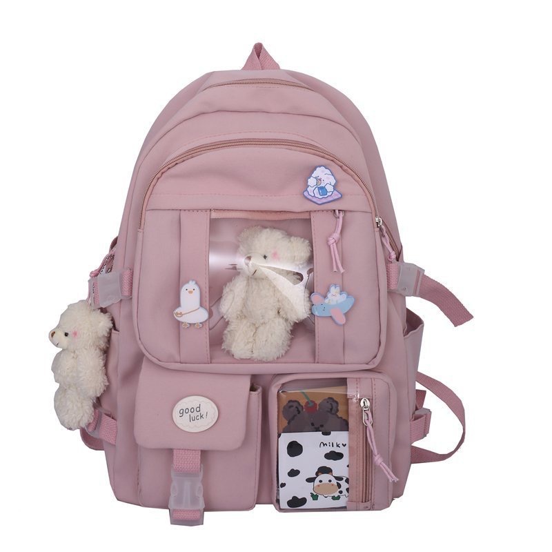 Nowy plecak dla dziewcząt do szkoły średniej torby szkolne dla nastoletnich dziewcząt wiele kieszeni plecak Kawaii kobiety Harajuku śliczne Mochila: 12 cali / Różowy