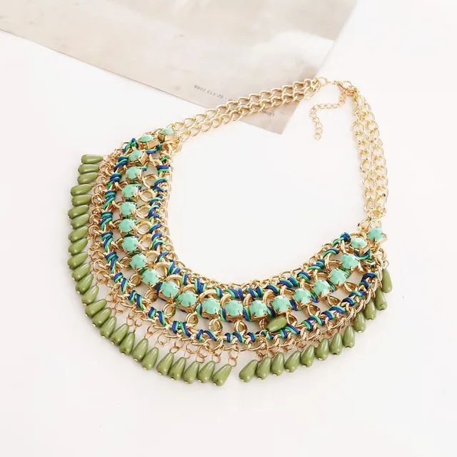 ChimFashion-Collier de perles ethniques pour femme, tour de cou bohème, pompon en cristal, travail manuel, maxi colliers de la présidence, bijoux chauds: green