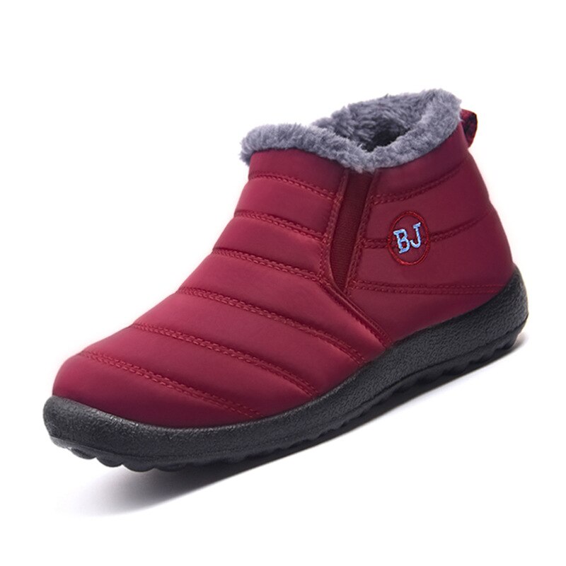 Sneeuwlaarzen damesschoenen warme pluche bont enkellaarsjes winter dames instappers platte casual schoenen waterdichte ultralichte schoenen: Rood / 40