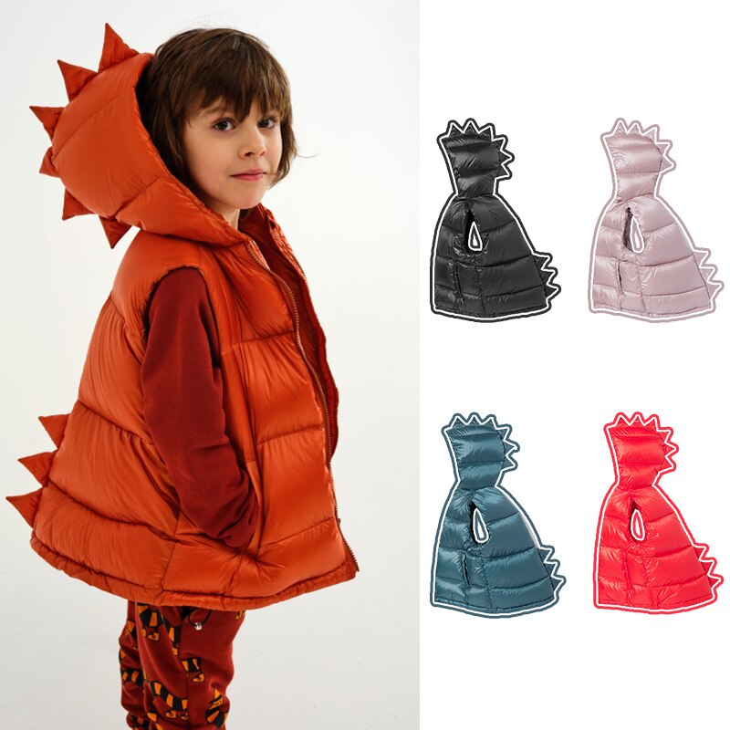Kukukids Kids Winter Down Vest Dinosaur Stylish Keep Warm Top Boys Girls Brand Clothes Thicken Waistcoat