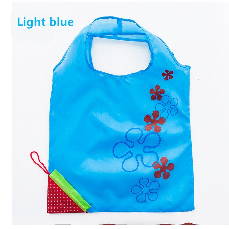 Reusable eco-friendly bag Foldable shopping bag Strawberry bag Handbag Foldable Grocery storage bag Nylon tote Bag: light blue