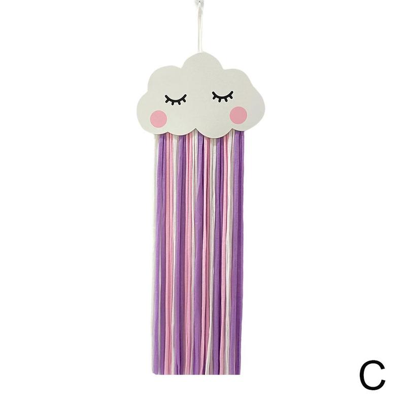 Clouds Rainbow Wall Hanging Decor Storage Belt For Girls Hair Clips Barrette Hairband Hanging Organizer Strip Holder Ornament: C