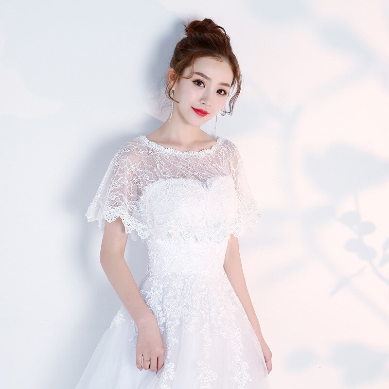 Envolturas nupciales de encaje de verano, chal blanco para mujer, encogimiento de hombros rojo, capa de boda, Bolero, cubre hombros y brazos para mujer y Niña: White
