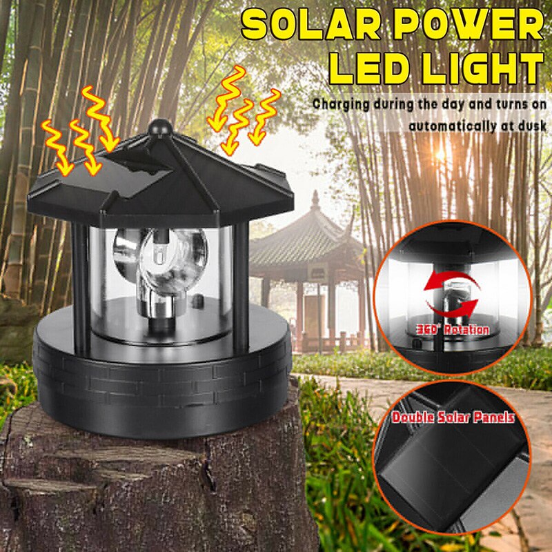 Solar LED Rotierenden Leuchtturm Licht Garten Hof Rasen Lampe Beleuchtung Outdoor Home Decor BJStore