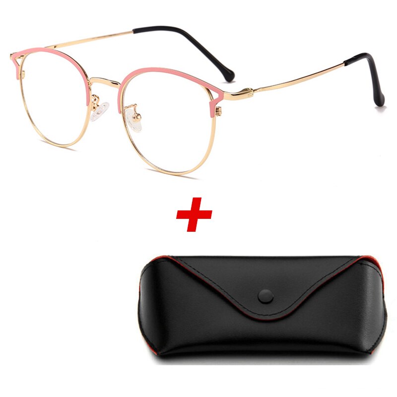 2Pcs/lot Women Blue Light Blocking Computer Glasses with Box Anti Blue Rays Eyeglasses Female Plain Mirror Glasses Frame Eyewear: Pink Gold