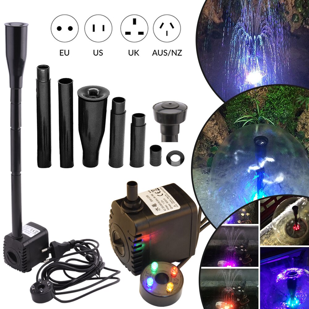 Aquarium Water Pump Garden Fountain Water Pump Fish tank Oxygen Pump Aquariums Oxygen Pump With Led Light Fountain Maker D20: UK plug