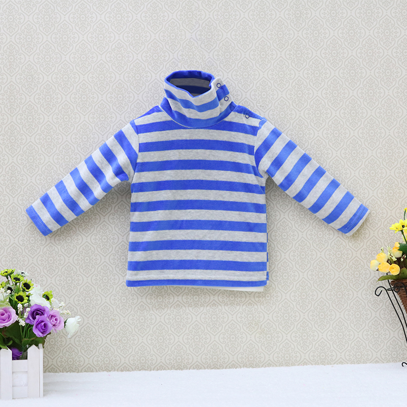 Little Q baby turtle neck velour blouse 5 pcs/lot striped spring and autumn unisex shirts kids long sleeve rivets button clothes