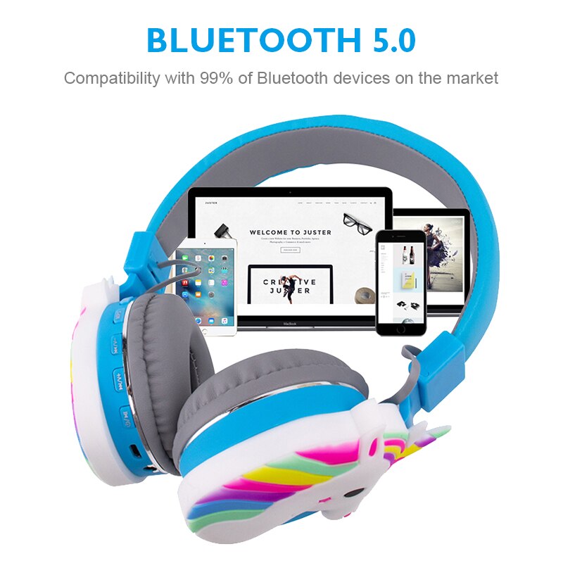 Unicorn trådlösa hörlurar set bluetooth 5.0 hörlurar, unicorn datakabel, med mikrofon, barnjul