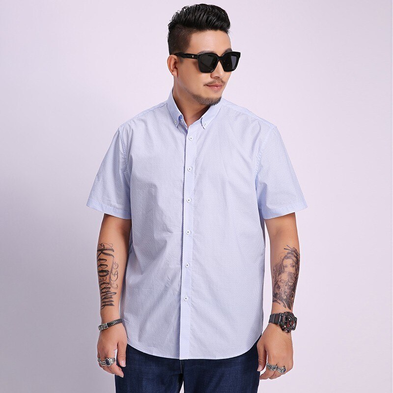Camisa a la para hombre de talla grande 8xl 7XL 6XL 5XL camisa de manga corta, camisas de algodón para hombre Social Polka Dot Casual de talla grande