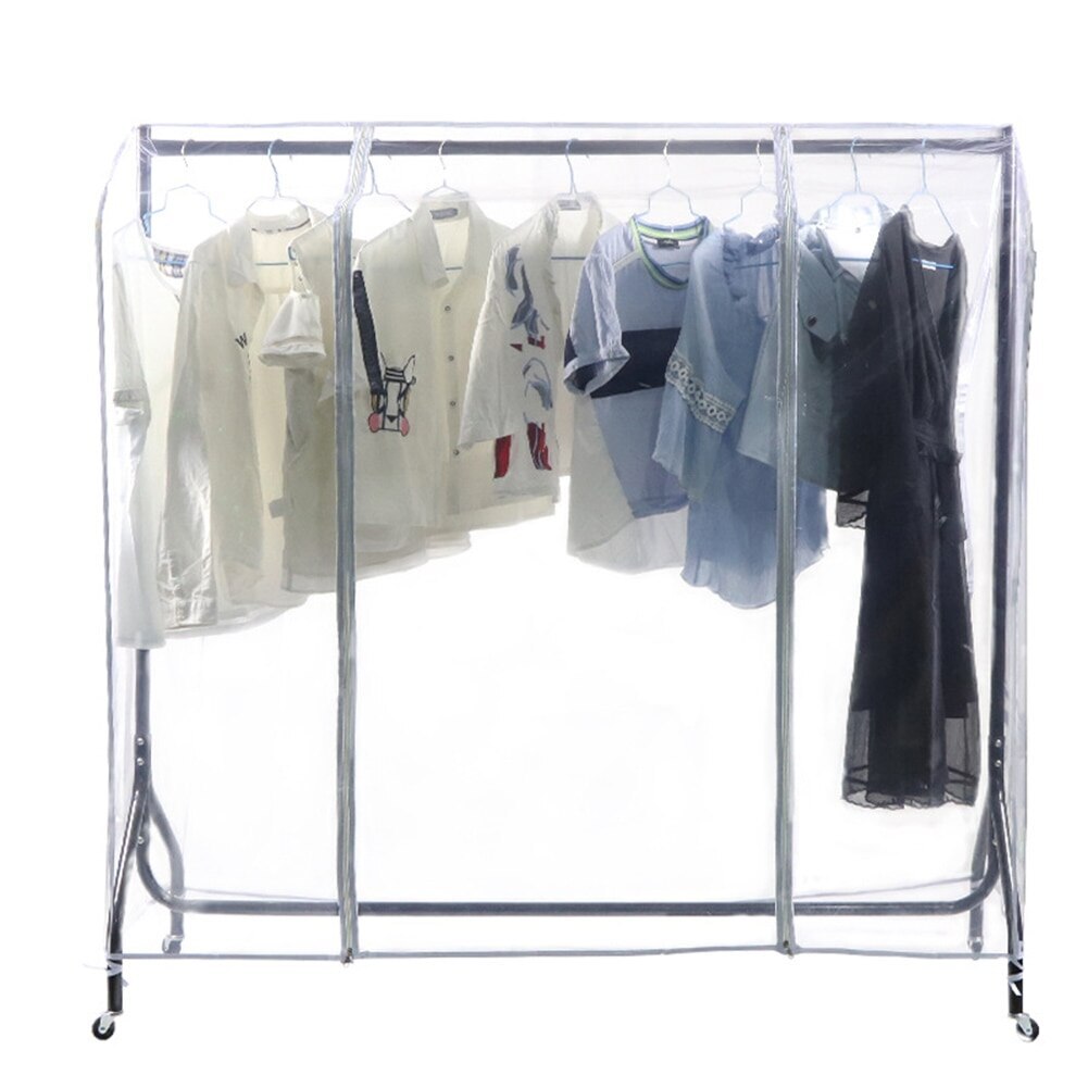 Clear Dustproof Waterproof Zip Clothes Rail Cover Clothing Rack Cover Garment Suit Transparent Storage Display Protector Bag