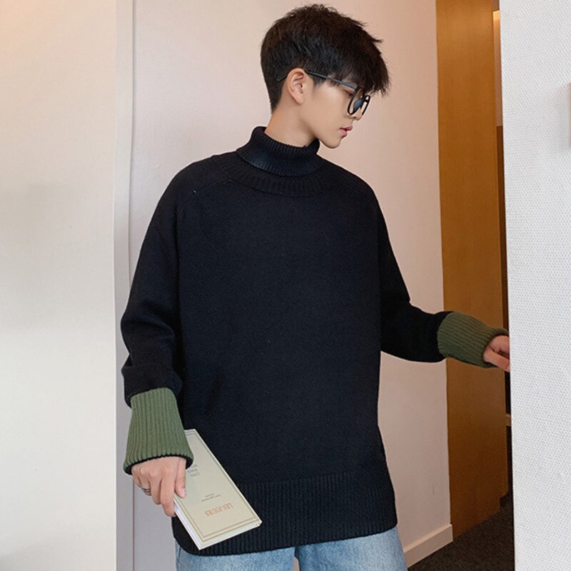 Men's sweaters autumn and winter fashionable high neck loose pullover all-match blouse young people clothing