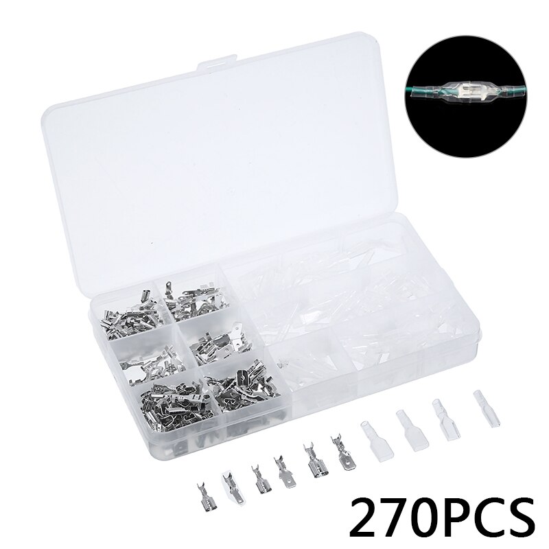 270pcs Transparent Electrical Wire Crimp Connectors Terminal Car Wire Crimp Connectors Male Female Spade Terminals Kit