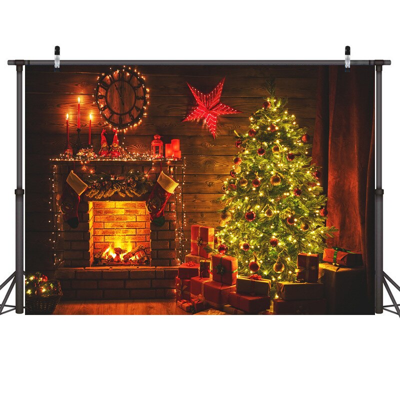 1Pc 3D árbol de Navidad y chimenea fotografía de fondo Cadena de luz de pared telones de fondo: Style5