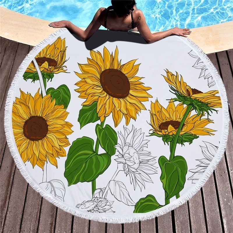 Sunflower Microfiber Round Beach Towel Thick Shower Bath Towels Circle Swim Mat With Tassel Toalla De Playa Serviette De Plage: Beach Towel 4