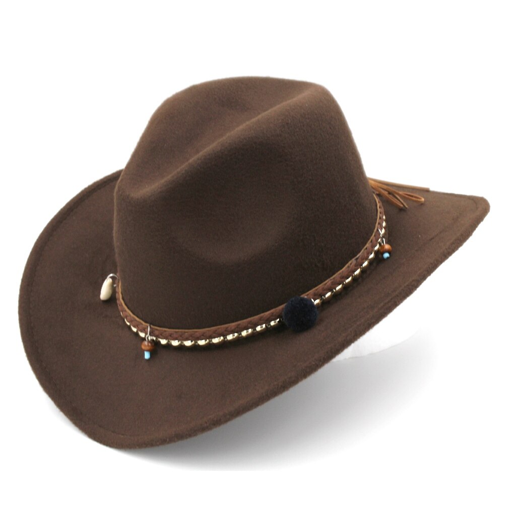 Munng Men Women Wild Western Wool Blend Cowboy Hat Wide Brim Cap Jazz Costume BDBB: Coffee