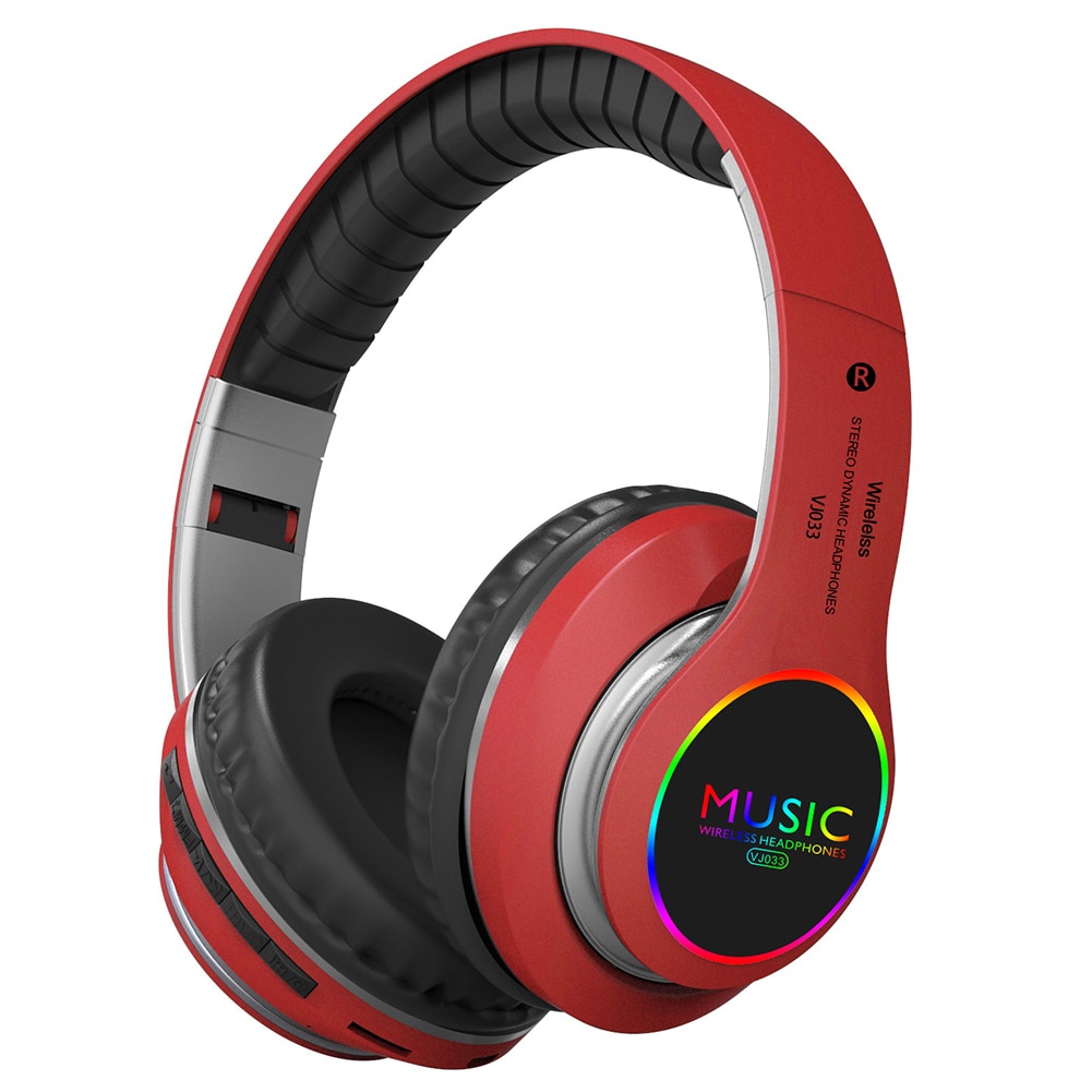 VJ033 Bluetooth Folding Headphone Adjustable Headband for Computer Music Sports Rechargeable Wireless Headset: Red
