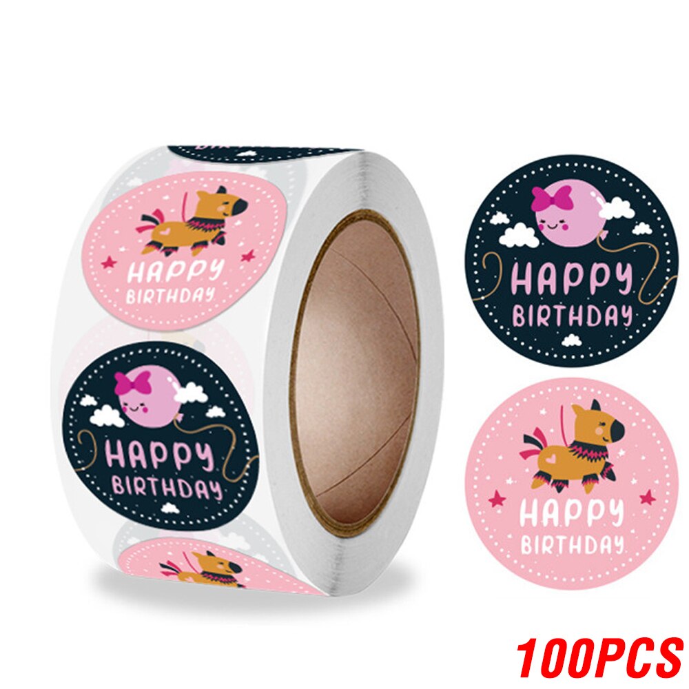 Pegatinas de feliz cumpleaños para niños, 100-500 piezas, 2,5 cm/1 pulgada, decoraciones de sellado, etiquetas para tarjetas de felicitación: Azul