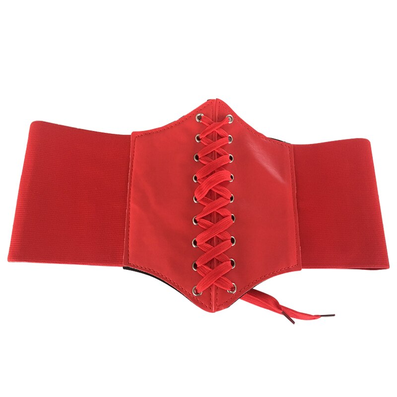 Corset cuero Pu ancho para adelgazamiento de cuerpo cinturones para mujer elástico cinturón a la cintura alto Cinto Sobretudo femenino Ceinture Femme Fajas: Rojo
