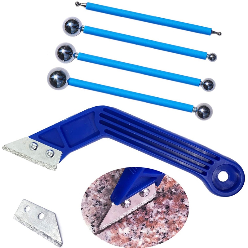 4 Pieces Metal Ball Tile Sealing Tool, 1 Piece Grout Scraper With 1 Piece Diamond Surface Blades For Removing Grout