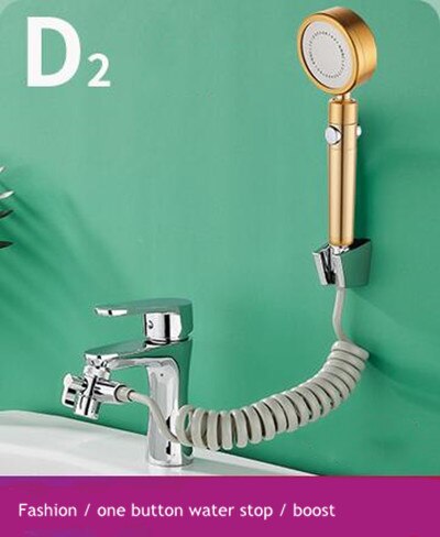 Kitchen Bathroom Sink Water Faucet External Shower Head Toilet Flush Extension Tap Small Nozzle Wash Hair Shower With Holder: d2 set