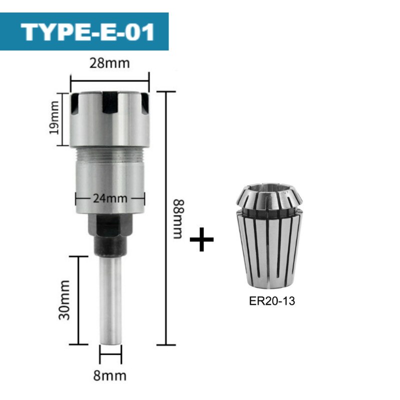 ER16 ER20 Router Collet Extension Rod Chucks Holder Adapter with Spring Collet Set Engraving Machine Extension Milling Cutter: TYPE-E 01