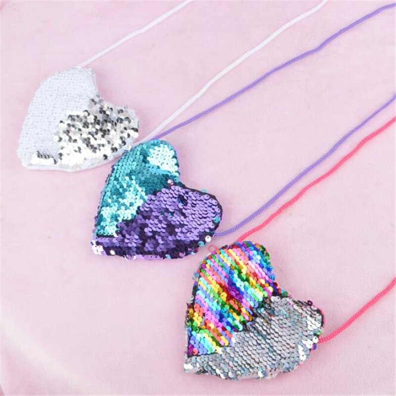 Sequins Loving Heart Kids Coin Bag Shoulder Girls Mini Messenger Bag Small Coin Purse Children Handbags