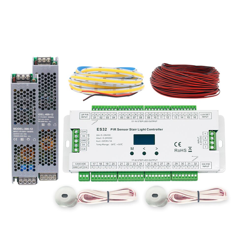 Controlador de luz de escalera ES32 con PIR, interruptor de Sensor inductivo infrarrojo de cuerpo humano, lámpara nocturna de escalera de 32 pasos, Control de iluminación