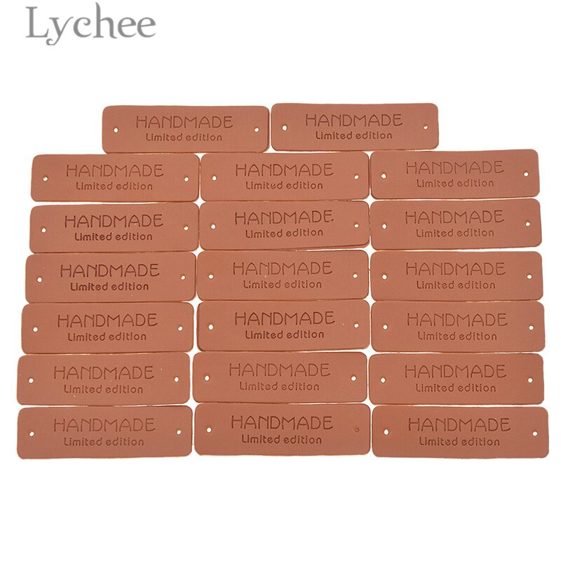 Lychee life 20 stk håndlavet pu læderetiketter brev præget tags diy syforsyning tilbehør til tøj tasker sko