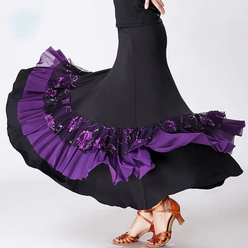 Spain Women Flamenco Dance Costumes Purple Flamenco Skirts Ballroom Latin Salsa Dancing Dress Skirt Dancewear: Purple
