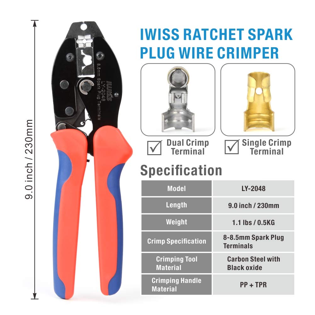 LY-2048 Ratchet Bougie Tang Krimptang 8.5Mm Iwiss Draad Crimper Voor Bougie Ontsteking Draad En Terminals Dia. 8.5Mm