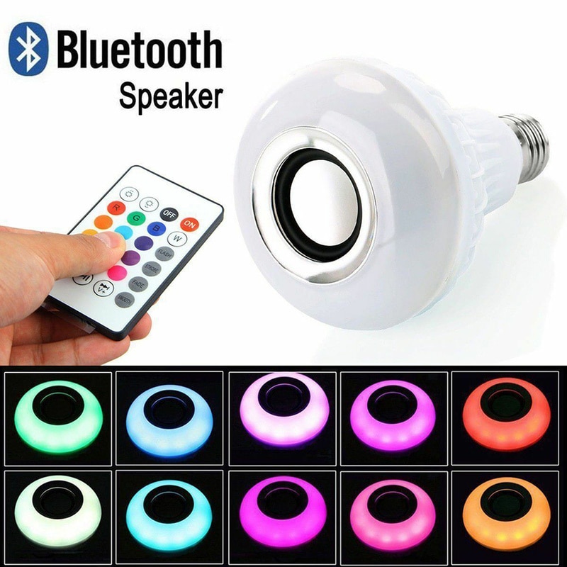 Smart E27 12W Led Rgb Lamp Draadloze Bluetooth Speaker Muziek Audio Dimbare Lamp Rgbw Lamp Met Afstandsbediening controllor