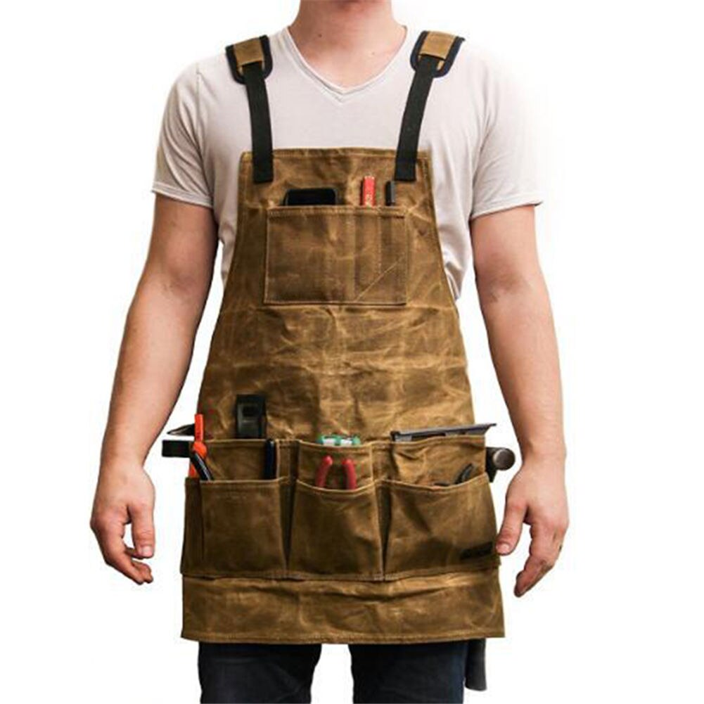 Apron Collector Canvas Oil Wax Cloth Multiple Pockets Tools Storage Apron Waterproof for BBQ Men DSA