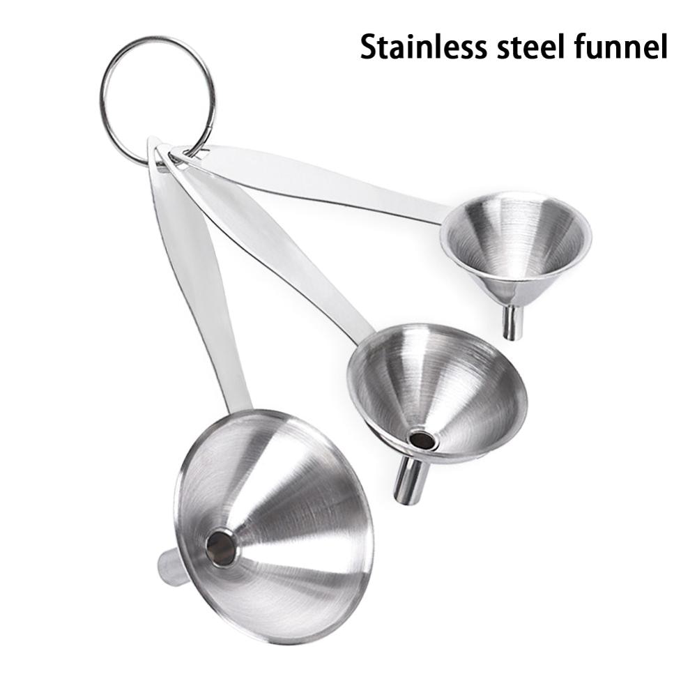 3 Set Small Funnels Stainless Steel Metal Long Handle Filter Tools Food Pickles Fruit Jam Kitchen Funnels