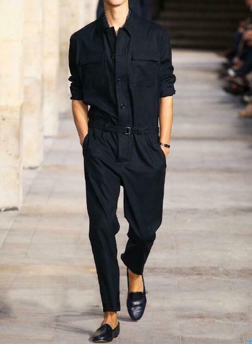 Mannen Jumpsuit Werk Broek Lange Mouw Broek Revers Overalls 2 Pocket Zwart Plus Size S-6XL Oversize
