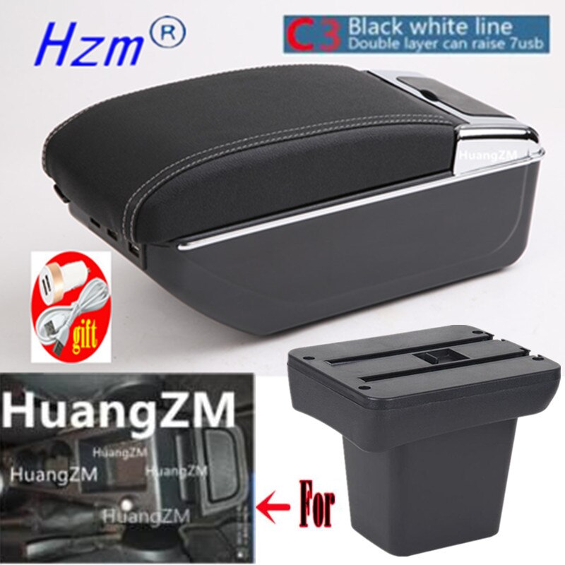 For Land Rover Frelender2 Armrest box For Land Rover Freelander car Armrest box Interior Parts content Storage box with USB LED: C3  white line 7USB