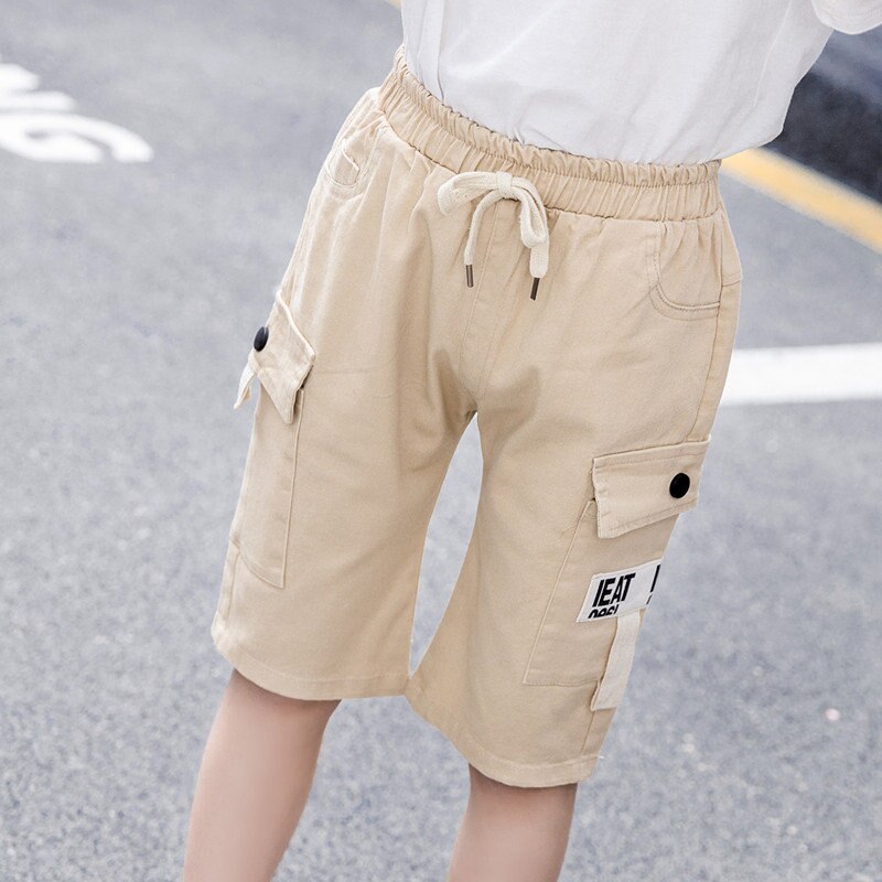 Sommar barns fritidsshorts pojkar flickor enfärgad resår i midjan korta byxor unisex barn strandshorts för 5-13 år: Kaki / 11