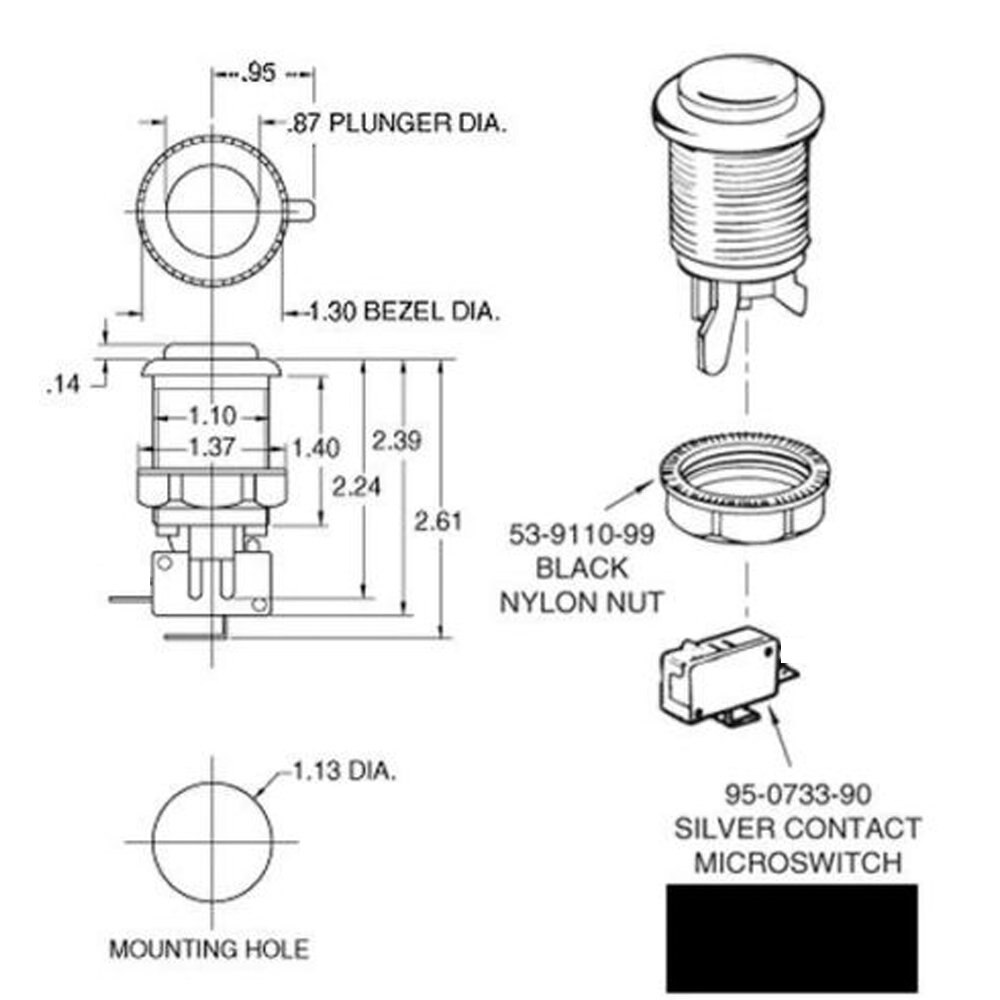 Botones de Arcade estándar de estilo americano, botones conmutables tipo Happ de 30mm, 187 "(4,8mm), Mame Jamma terminal para, piezas de Kit, 6 uds.