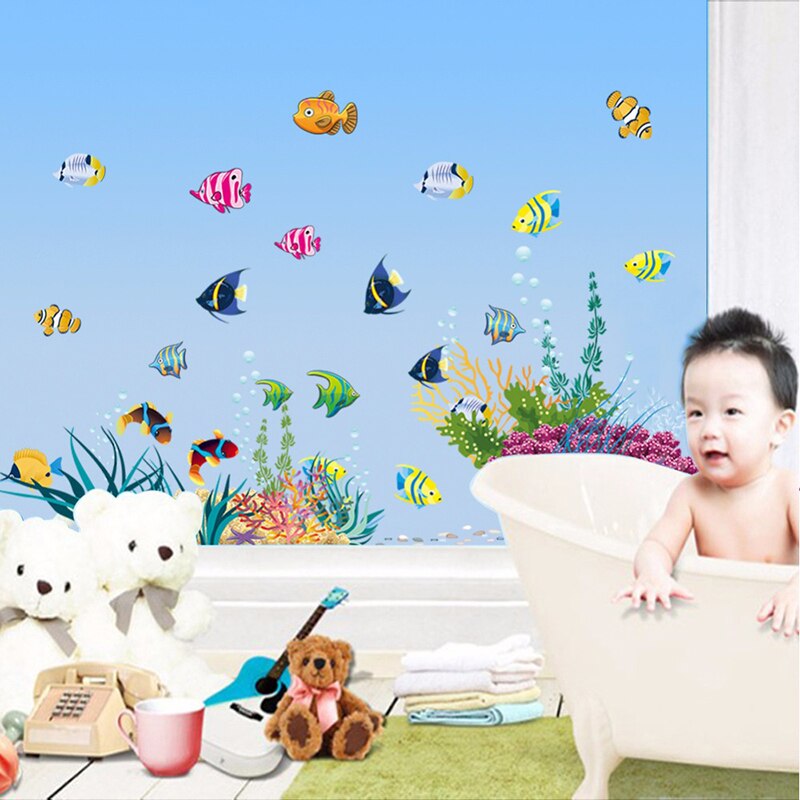 Underwater Fish Turtle Fish Bubble Height Measure Wall Stickers Growth Chart For Kids Room Mural Art Nursery Cartoon Decals
