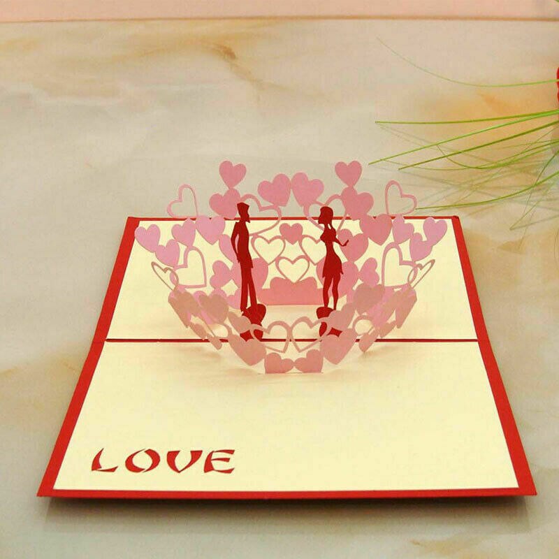 Pop Gelukkig Postkaart Retro Envelop 3D Pop-up Wenskaart Papier Origami Handgemaakte valentijnsdag dag 13x16cm