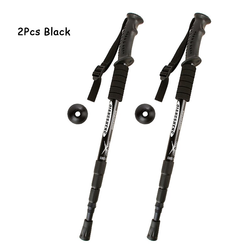 Anti Shock Hike Walking Stick 2pcs Nordic Walking Cane Aluminum Camp Telescopic Baton Outdoor Hiking Poles Crutches: 2pcs Black