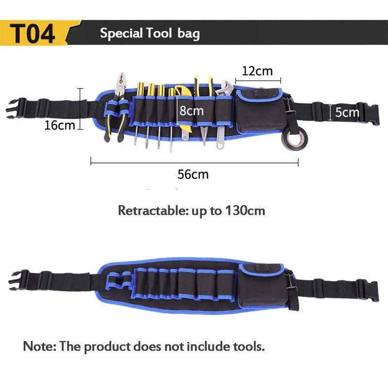 Multi-function Waist Pack Repair Tool Storage Bag Oxford Cloth Hardware Tool Pocket Wrench Pliers Electrician Tool Belt Bag: T04