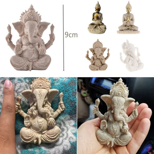Buddhalaisuuden jumala -patsas - käsin kaareva hiekkakivi buddhahahmosta, pieni veistos meditaatiorukoukseen - talon auton sisustus