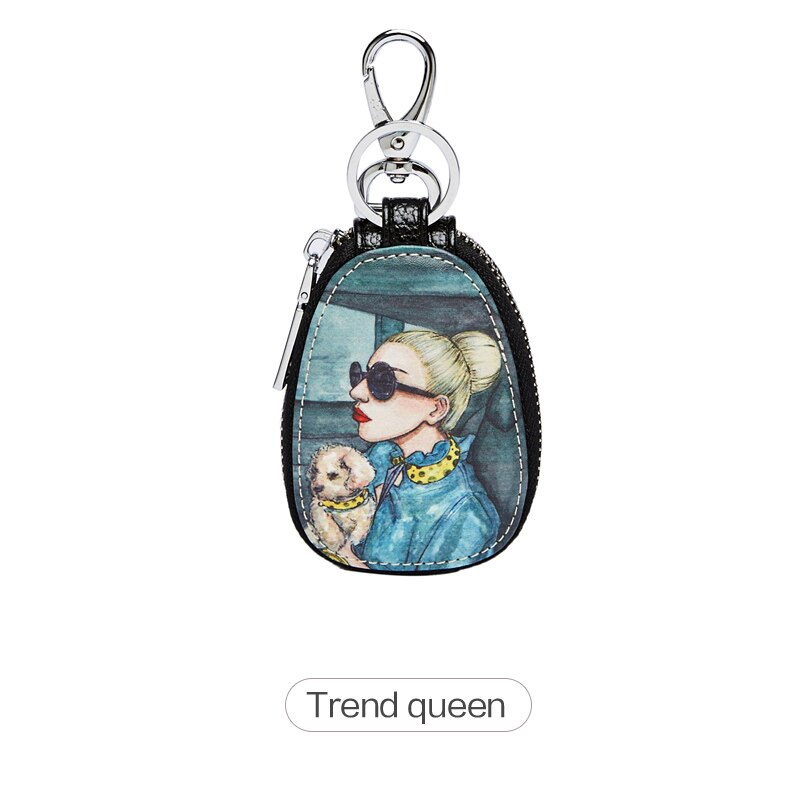 Nyhed Cartoon Print Sleutel Houders Kleine Rits Portemonnee Vrouwen Pouch: Trend Queen