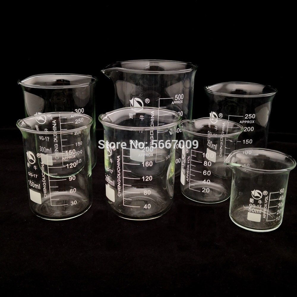 Laboratoire 50ml à 2000ml basse forme bécher chimie laboratoire verre Transparent bécher flacon épaissi avec bec verseur